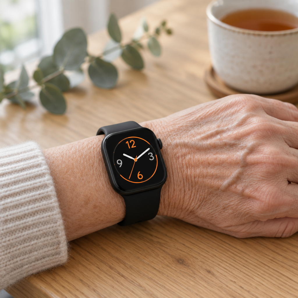 Montre d'alerte au poignet d'une personne âgée