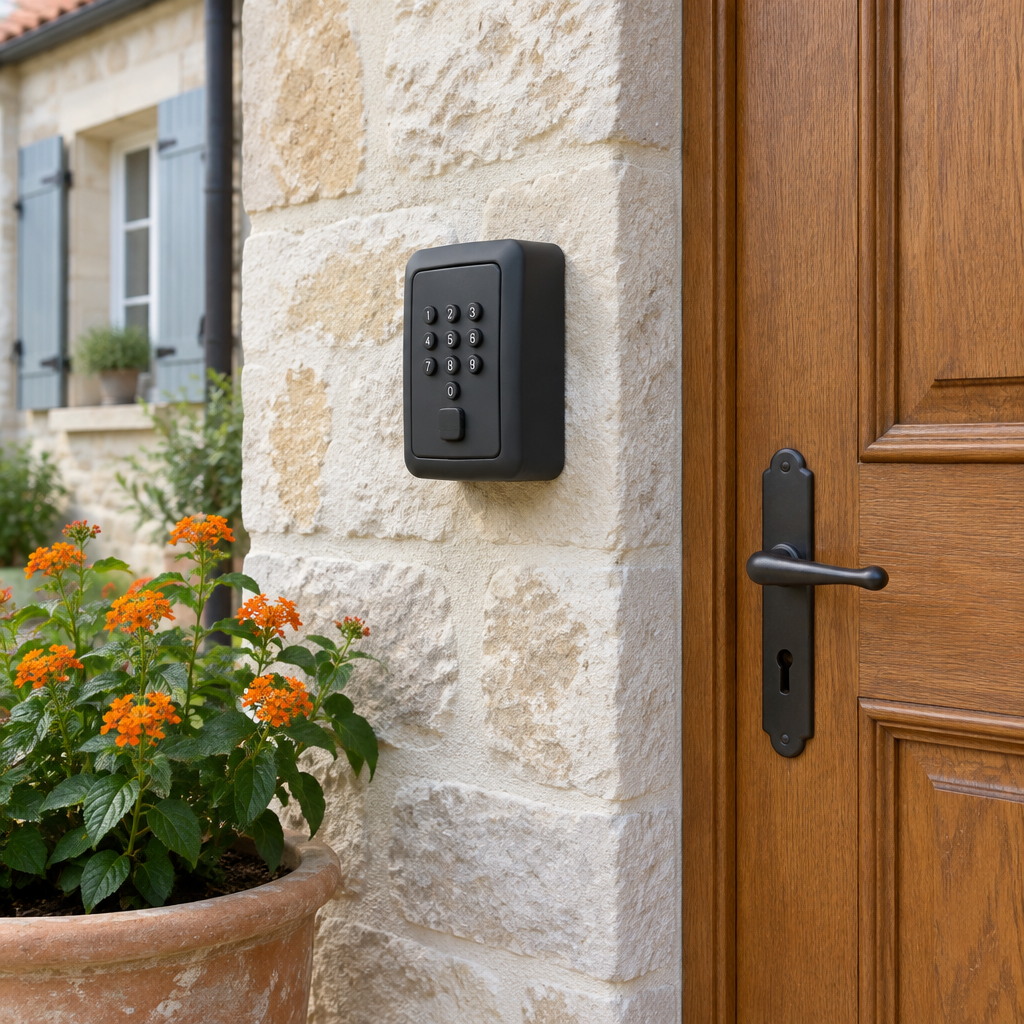 Boîte à clés à code près d’une porte